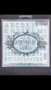 IOD Decor Stamp 15.5 x 15.5cm - Apothecary Labels (Mini Stamp - 4 sheets)(Unavailable until June)