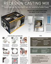 Load image into Gallery viewer, Redesign Casting Mix Kit – 1 bag of mix (2.2 lbs) + 1 silicone mixing cup + 2 plastic measuring cups + 1 silicone square coaster mould + 2 silicone mixing sticks