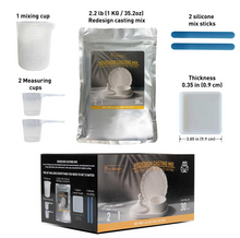 Load image into Gallery viewer, Redesign Casting Mix Kit – 1 bag of mix (2.2 lbs) + 1 silicone mixing cup + 2 plastic measuring cups + 1 silicone square coaster mould + 2 silicone mixing sticks