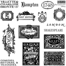 Load image into Gallery viewer, IOD Decor Stamp 15.5 x 15.5cm - The Connosseur's Library Labels (Mini Stamp - 4 Sheets)