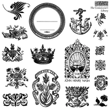 Load image into Gallery viewer, IOD Decor Stamp 15.5 x 15.5cm - The Connosseur's Library Labels (Mini Stamp - 4 Sheets)