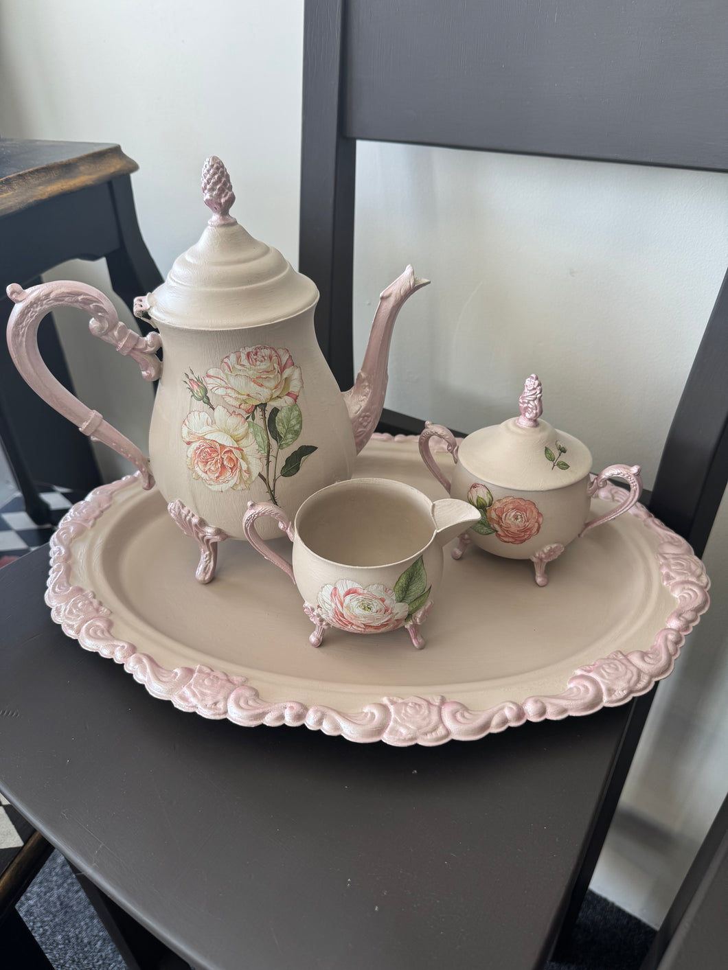 Painted Silver Tea Service Set