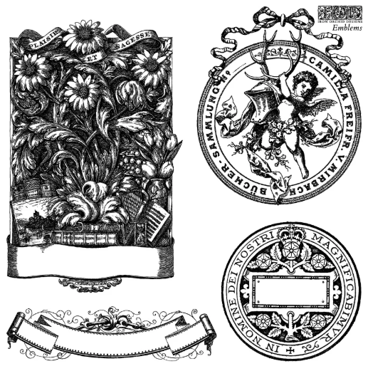 IOD Decor Stamp 15.5 x 15.5cm - Emblems (Mini Stamp - 4 sheets) – Rock ...