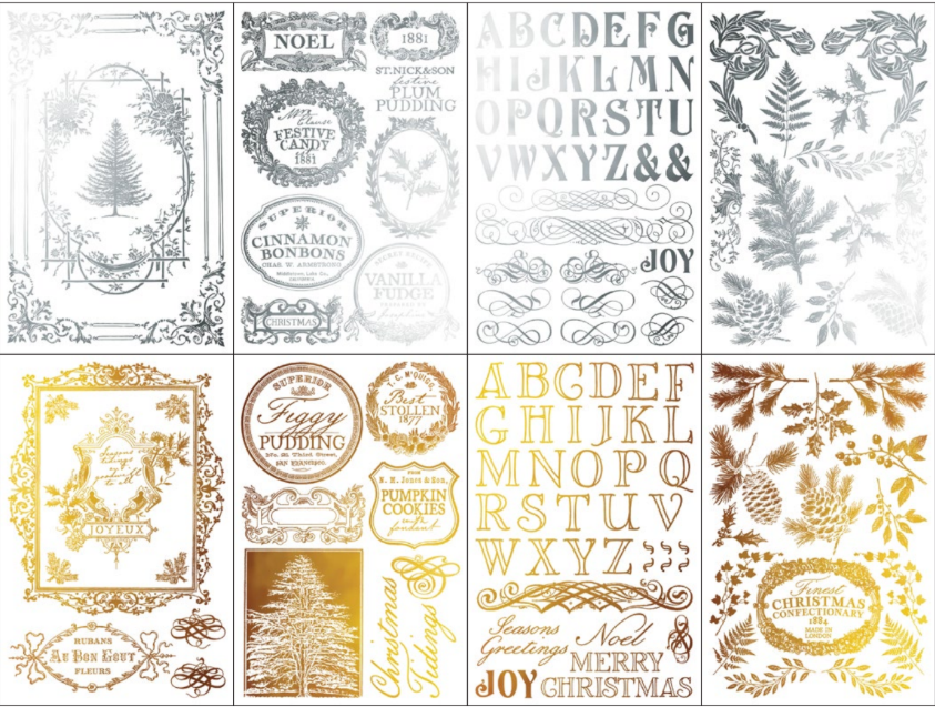 IOD Decor Transfer Pad 20 x 30.5cm - Gilded GOLD/SILVER FOIL Figgy Flouish (8 sheets)