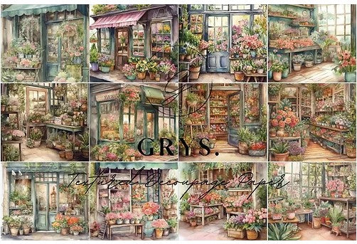 Multi 12 Images - Flower Shop Decoupage Paper - A4 size