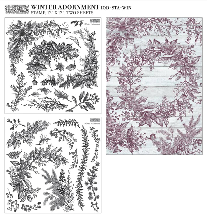 IOD Decor Stamp 30.5 x 30.5cm - Winter Adornment (2 Sheets) Limited Edition