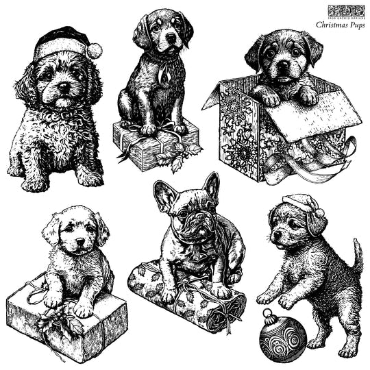 IOD Decor Stamp 30.5 x 30.5cm - Christmas Pups with masks (Limited Edition)
