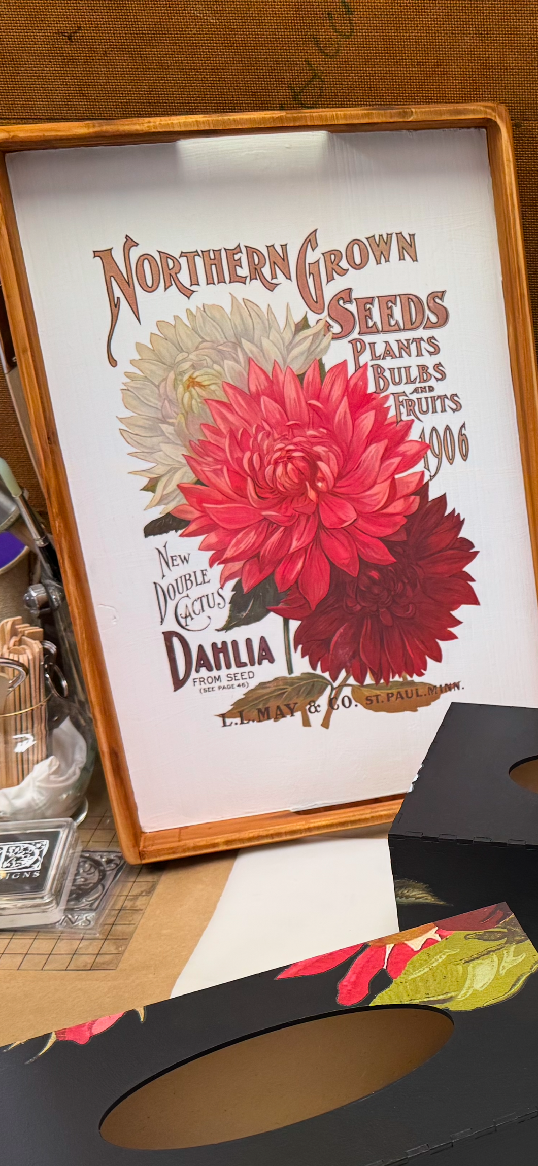 Wooden Dahlias Tray