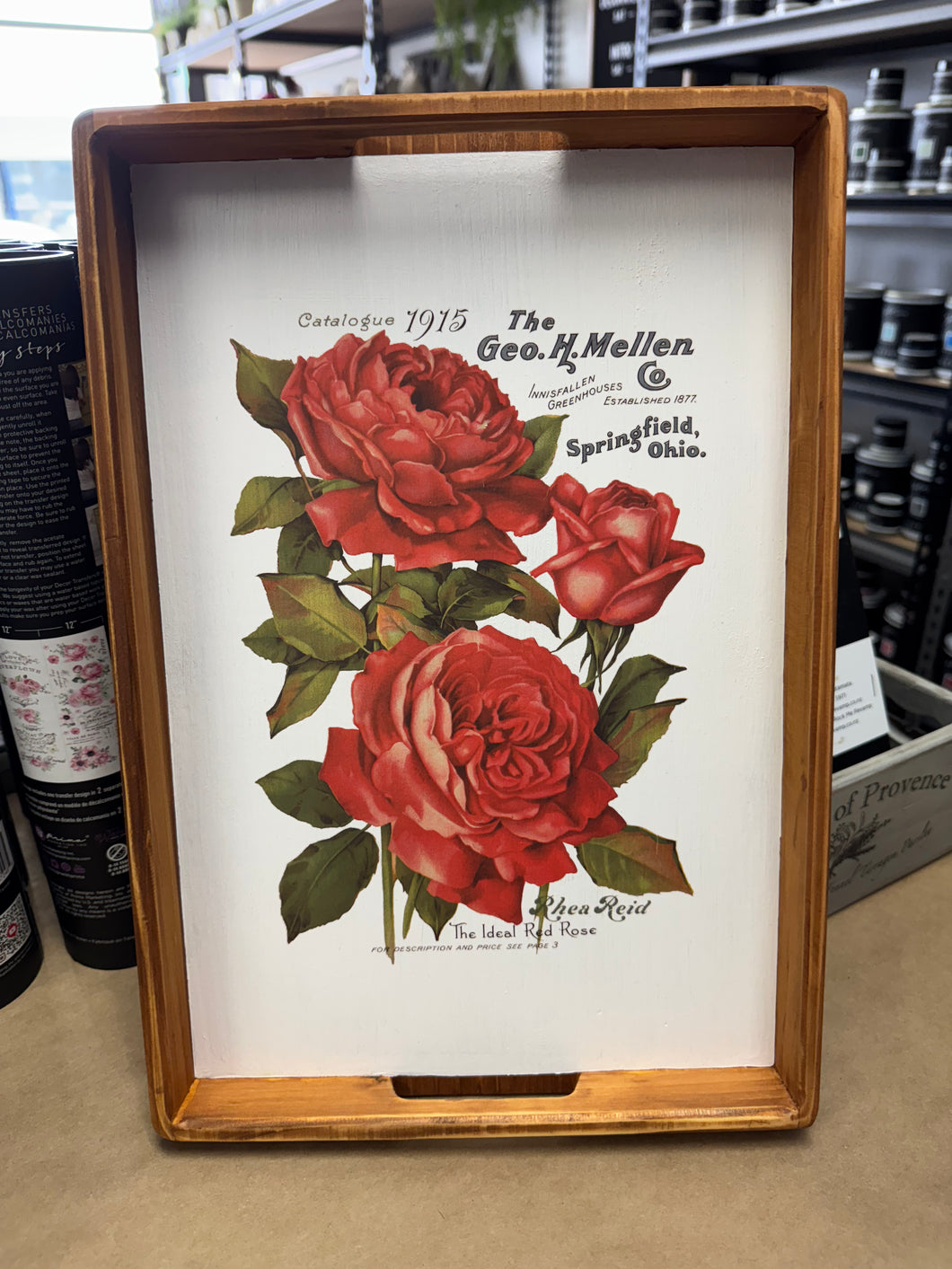 Wooden Red Rose Tray