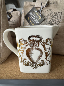 White Ceramic Little Square Jug with Gold Transfer