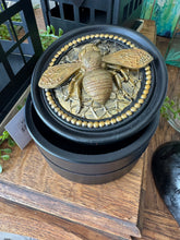 Load image into Gallery viewer, Round Black Deco Resin box with Gold Bee on top
