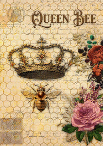 Decoupage Queen A3 Rice Paper - Queen Bee, Roses and Honeycomb