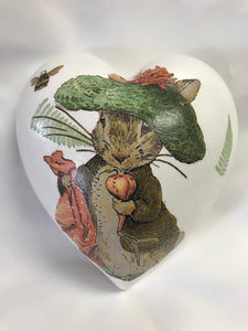 Benjamin Bunny Decoupaged Ceramic Heart - Medium