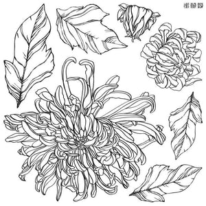 IOD Decor Stamp 30.5 x 30.5cm - Chrysanthemums (2 Sheets and masks)