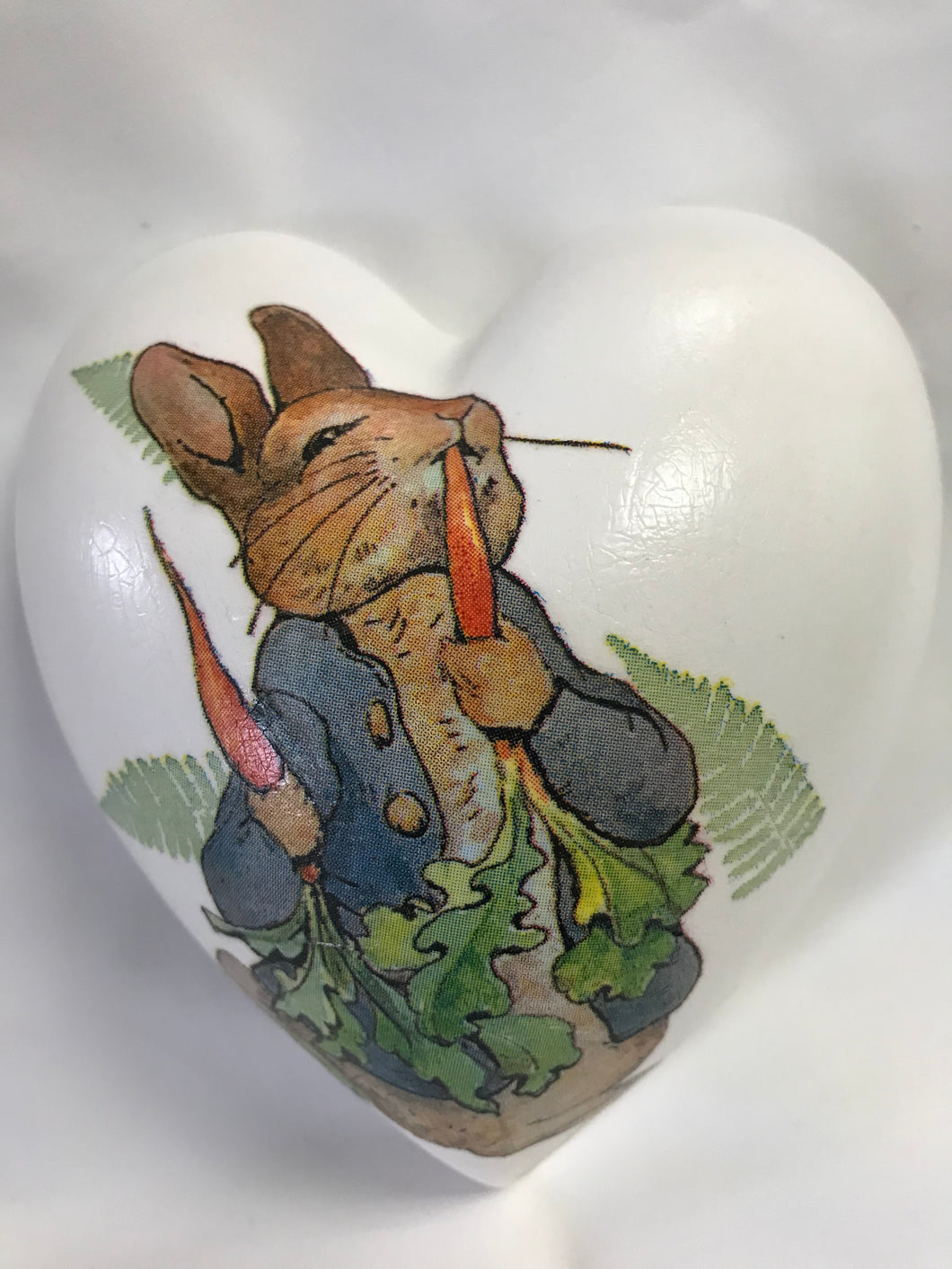 Peter Rabbit Decoupaged Ceramic Heart - Medium